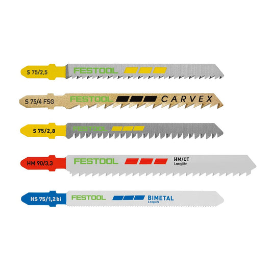 Festool Stichsägeblatt-Set STS-Sort/21 mit fünf Sägeblättern für Holz, Kunststoff und Metall