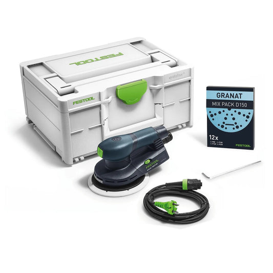 Festool ETS EC 150/5 EQ-Plus Exzenterschleifer im Systainer mit Schleifmittel und Stromkabel