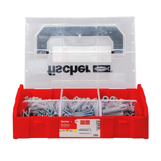 fischer L-Boxx mini SX Plus S 210-tlg. Befestigungsset mit roter Box, transparentem Deckel und sortierten Dübeln und