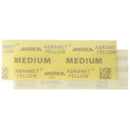Mirka Abranet Yellow Schleifgitterstreifen 80x230 mm, Körnung medium, Ansicht Vorder- und Rückseite