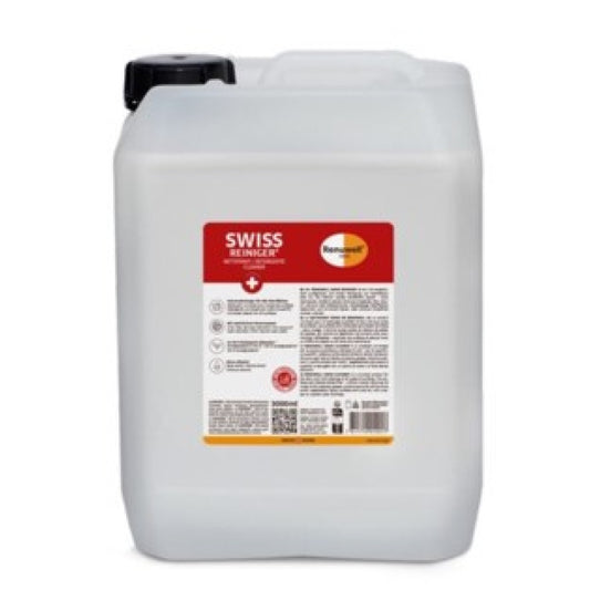 Renuwell SWISS REINIGER Universalreiniger 25 Liter Kanister mit schwarzem Griff und Produktetikett