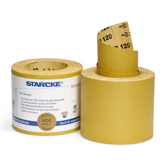 STARCKE 514 Schleifpapierrolle 115 mm, gelb, Körnung 120, staubabweisend mit Latexpapier-Träger