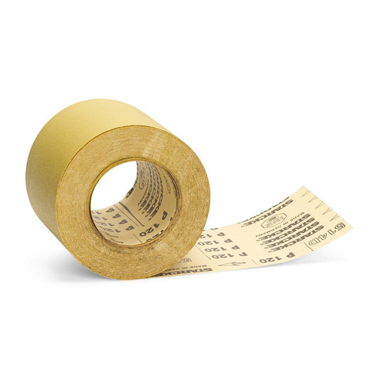 STARCKE 514 Schleifpapierrolle 115 mm, beige, mit abgewickeltem Schleifpapier, Draufsicht