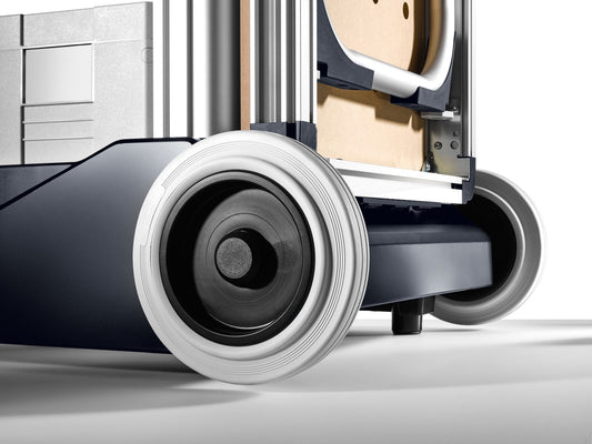 Festool MW 1000 Mobile Werkstatt mit großen vollgummierten Rädern und Aluprofil-Lochplatte, Seitenansicht