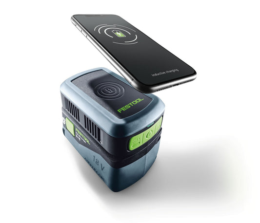 Festool PHC 18 Handy Ladestation mit Akkupack und Smartphone induktives Laden USB-C USB-A