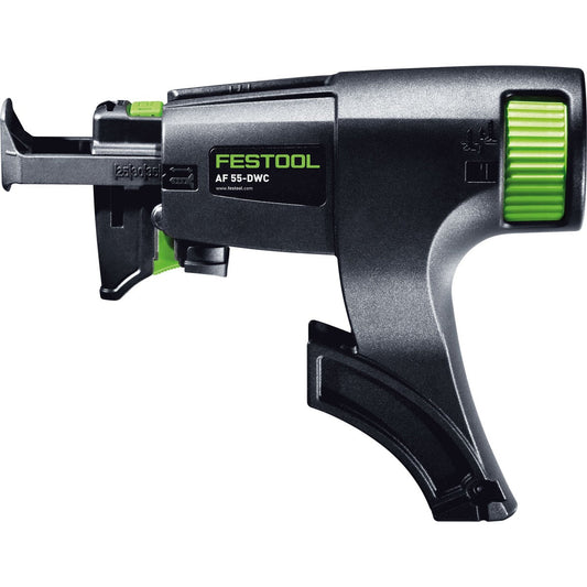 Festool Magazinvorsatz AF 55-DWC mit grünem Einstellrad und Schlitten, Seitenansicht