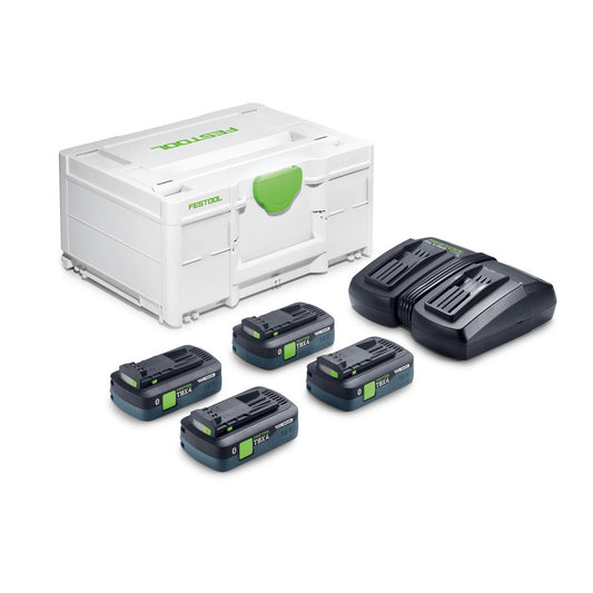 Festool Energie-Set SYS 18V mit vier TBX4 Akkupacks, TCL6 DUO Schnellladegerät und Systainer³ Transportbox.