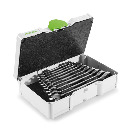 Festool Ringratschenschlüssel-Set SYS3 S 76-RRS-Set mit 10 Ringratschenschlüsseln in geöffnetem Systainer³