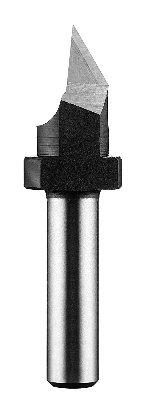 Festool Schriftenfräser HW S8 D11/60° mit Hartmetallschneiden und Stahlschaft in Frontalansicht.
