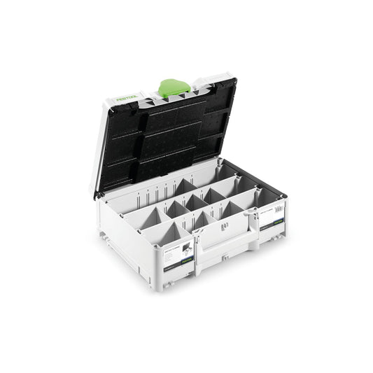 Festool Systainer³ SORT-SYS3 M 137 DOMINO offen mit Schaumeinlage und Facheinteilung für Dübel