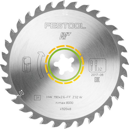 Festool Kreissägeblatt HW 190x26 WOOD UNIVERSAL mit Hartmetallzähnen und gelber Farbcodierung, Hauptansicht