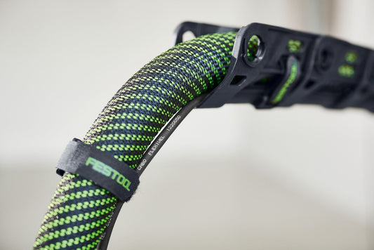 Festool Kettenglieder KG-CT-ASA FLX/3 mit grün-schwarzem Gewebeschlauch und Kunststoffverbinder zur Absaugarmverlängerung.