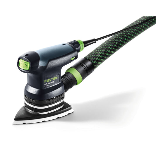 Festool Deltaschleifer DTS 400 REQ-Plus mit Staubsauger-Anschluss und grünem Schlauch, Hauptansicht