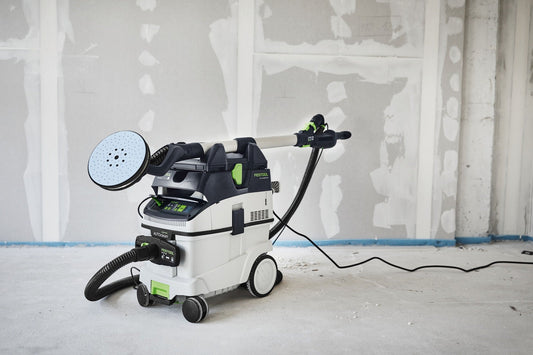 Festool CLEANTEC CTM 36 EI AC-PLANEX Absaugmobil mit Langhalsschleifer im Einsatz auf Baustelle