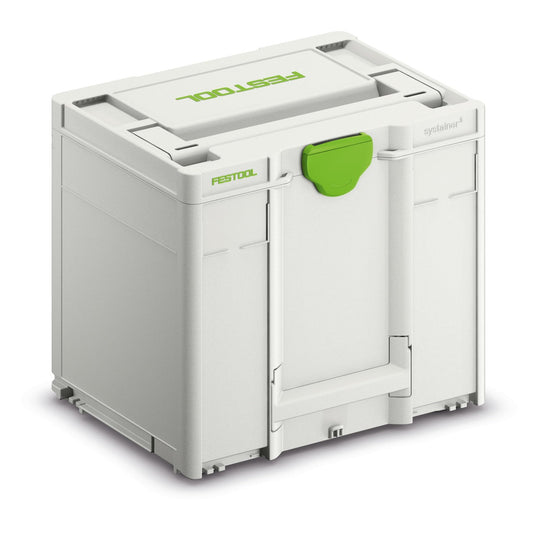 Festool Systainer³ SYS3 M 337 Transportkoffer weiß mit grünem T-LOC Verschluss, stapelbar