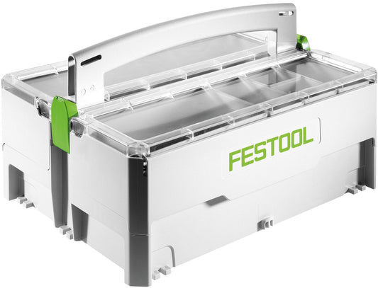 Festool SYS-StorageBox SYS-SB Kleinteilebox mit schwenkbaren Deckeln und transparenten Einsatzboxen