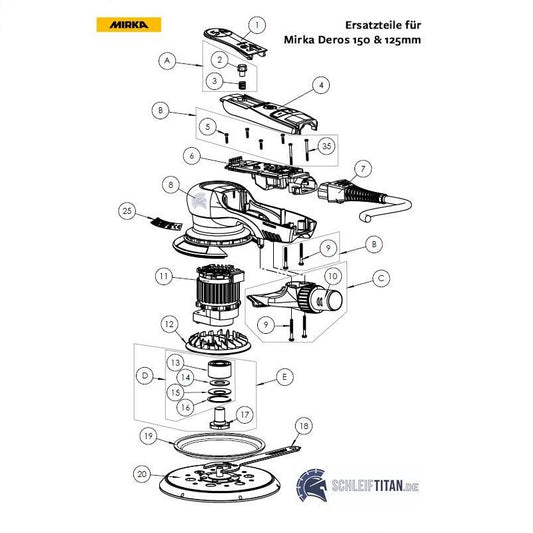 Ersatzteile für Mirka Deros Elektro-Exzenterschleifer 125 / 150mmv