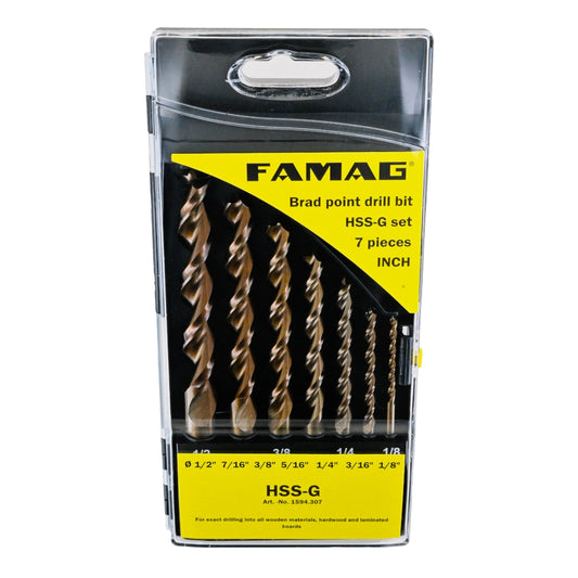 FAMAG Holzspiralbohrersatz in Kunststoffbox 7-teilig Ø 1/8, 3/16 ,1/4 ,5/16, 3/8, 7/16, 1/2 Zoll