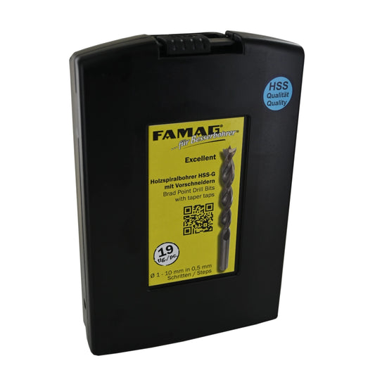 FAMAG Holzspiralbohrersatz Ø 1-10 mm 19-teilig in geschlossener Kunststoffkassette 