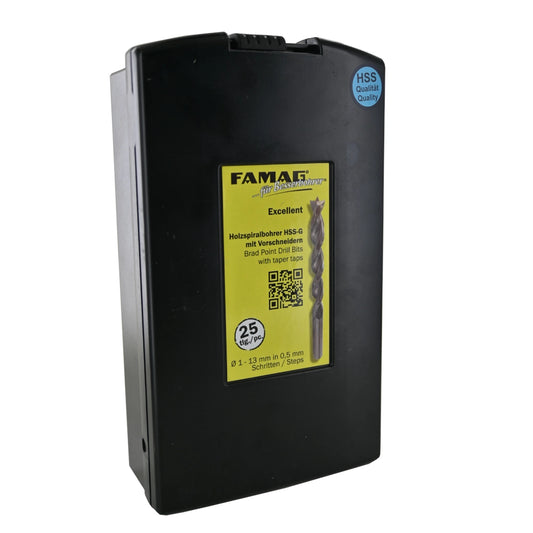 FAMAG Holzspiralbohrersatz Ø 1-13 mm 25-teilig in geschlossener Kunststoffkassette 