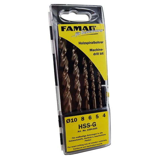 FAMAG Holzspiralbohrersatz in Kunststoffbox 5-teilig Ø 10, 8, 6, 5, 4 mm