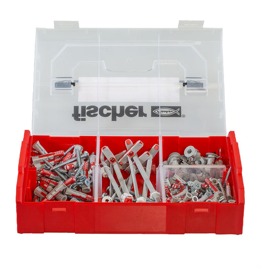 fischer L-BOXX mini DuoLine geöffnet mit Dübeln und Schrauben