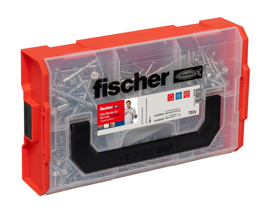 fischer FIXtainer PowerFast II – Schrauben-Sortimentsbox mit 702 Teilen, Vorderansicht