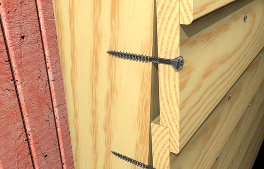 fischer Fassadenschraube FFSII-RT6 in Holzfassade verschraubt, Senkkopf oberflächenbündig