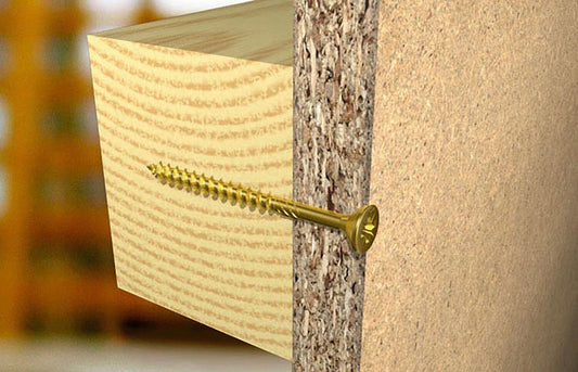 fischer Spanplattenschraube PowerFast FPF-ST P A4 verschraubt Holz mit Spanplatte, rostfreier Edelstahl für dauerhafte Befestigungen im Innen- und Außenbereich.