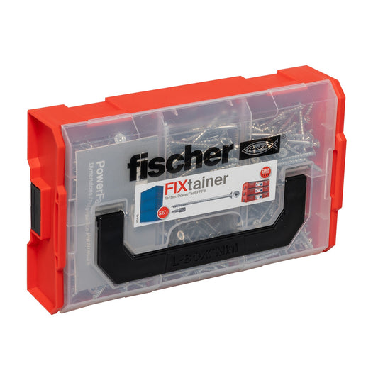 Kompakte L-Box Mini von fischer mit PowerFast II Schraubenset – mobil & stapelbar