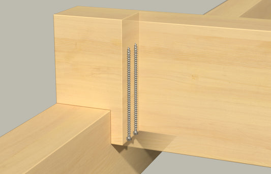 fischer PowerFull II CHTF 10 Vollgewindeschrauben in Holz verschraubt, zwei Schrauben sichtbar