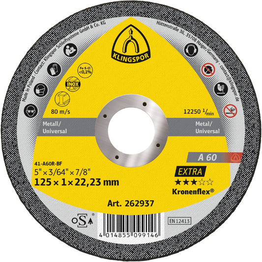 Klingspor Kronenflex Trennscheibe A 60 Extra, 125 x 1 x 22,23 mm, Art.Nr. 262937