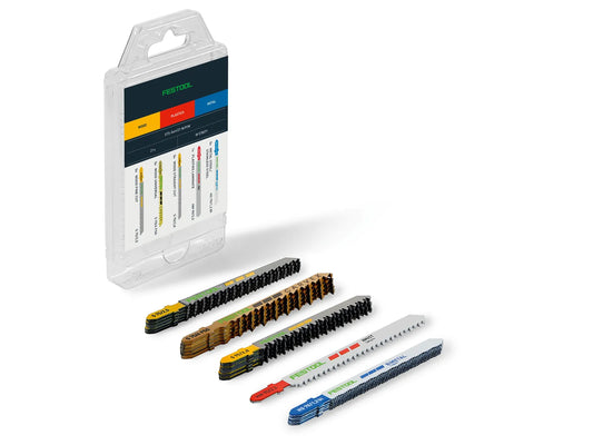 Festool STS-Sort/21 Stichsägeblatt-Set mit 21 Sägeblättern für Holz, Kunststoff und Metall in Aufbewahrungsbox.