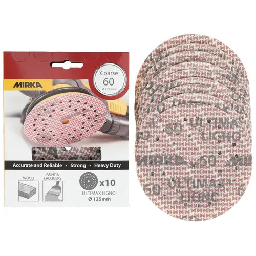 Mirka Ultimax Ligno Schleifscheibe gelocht, Körnung 60, Multifit-Lochung für Holzbearbeitung